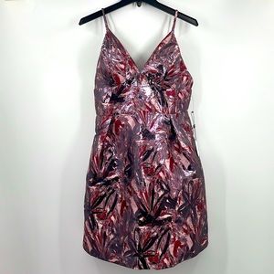 Laundry Shelli Segal wine fit flare metallic jacquard dress Size 12 NWT